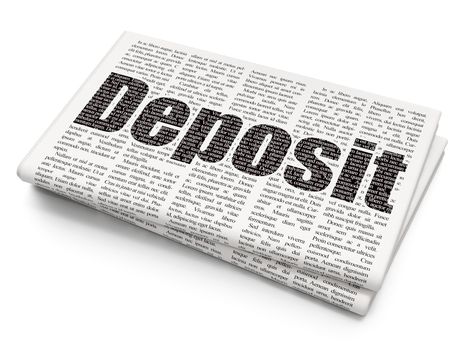 Banking concept: Pixelated black text Deposit on Newspaper background, 3D rendering