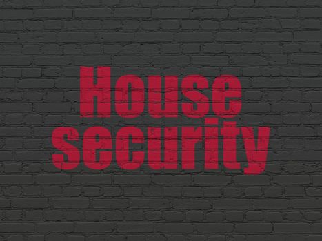 Protection concept: Painted red text House Security on Black Brick wall background