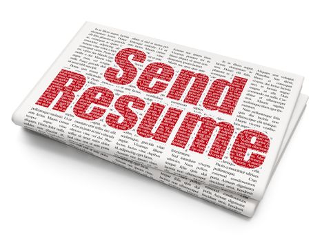 Business concept: Pixelated red text Send Resume on Newspaper background, 3D rendering