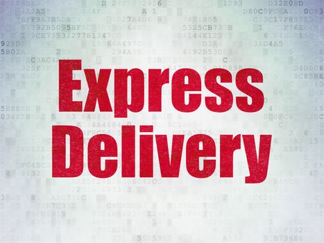 Business concept: Painted red word Express Delivery on Digital Data Paper background