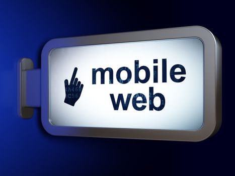 Web design concept: Mobile Web and Mouse Cursor on advertising billboard background, 3D rendering