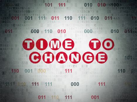 Time concept: Painted red text Time to Change on Digital Data Paper background with Binary Code
