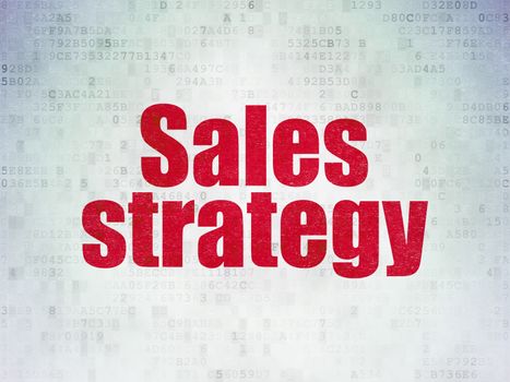 Marketing concept: Painted red word Sales Strategy on Digital Data Paper background