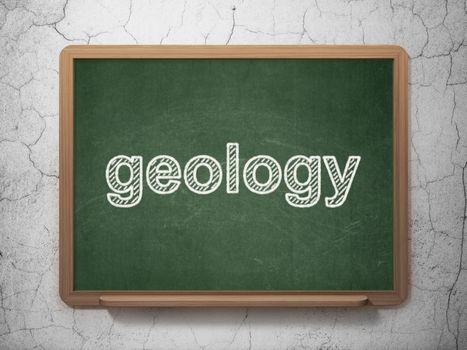 Science concept: text Geology on Green chalkboard on grunge wall background, 3D rendering