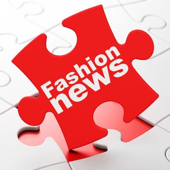 News concept: Fashion News on Red puzzle pieces background, 3D rendering