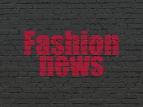 News concept: Painted red text Fashion News on Black Brick wall background