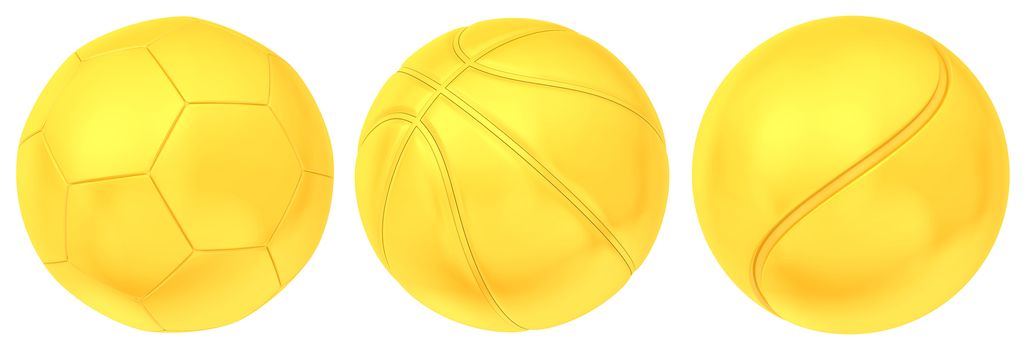 Collection of gold balls isolated on white background. 3d rendering