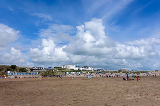 BUDE, CORNWALL/UK - AUGUST 12 : People Enjoying the Beach at Bude in Cornwall on August 12, 2013. Unidentified people