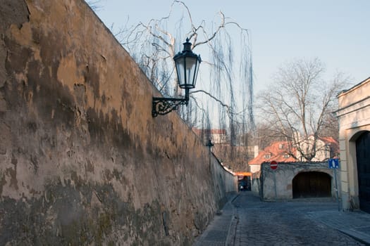 Traditional street lamp on a street in the Old Town of Prague, Czech Republic