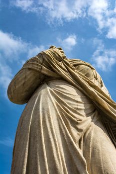 Roman statue at House of the Vestals in Roman Forum , Rome, Italy. The Roman Forum is one of the main tourist attractions of Rome.