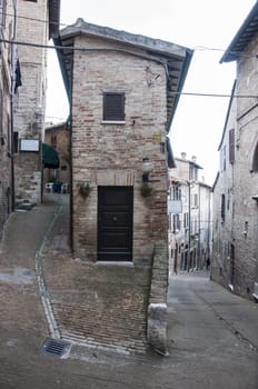 A small street in the old town of Urbino, Italy