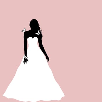 Bride silhouette with butterflies, greeting card