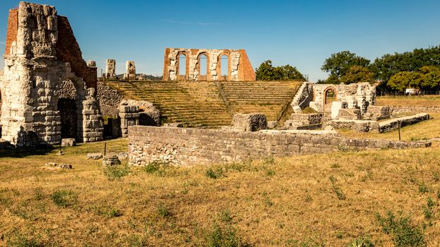 view of the ruins of the Roman theater in Gubbio - italy