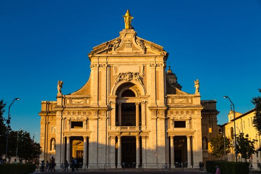 Outside view of the beautiful Cathedral of Sant Mary of the Angels in Asissi, bautiful medieval town in Italy.