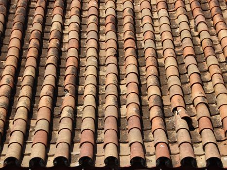 Worn Old Tile Brick Roof Southern Europe in Warm Colors