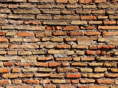 Ancient Worn Tile Brick Wall in Warm Colors