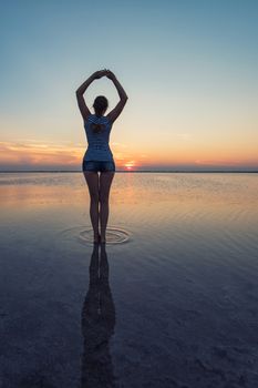 Beauty sunset on salty lake in Altay, Siberia, Russia