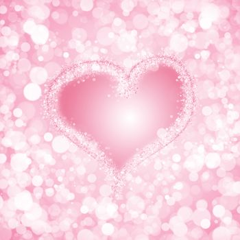 Pink glowing bokeh heart background for Valentines day