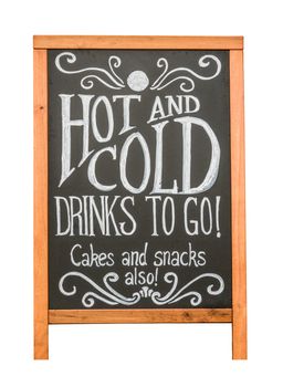 Isolated Rustic Cafe Sign Advertising Hot And Cold Drinks, Cakes and Snacks