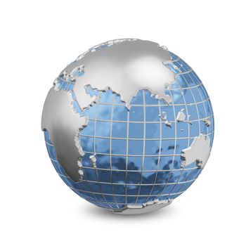 3D Illustration Metal Globe on the White Background