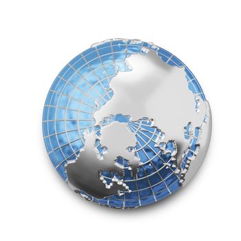 3D Illustration Metal Globe on the White Background