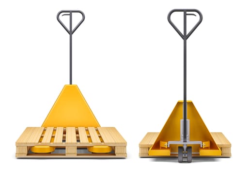 Set of Pallet Jacks on White Background. 3d illustration