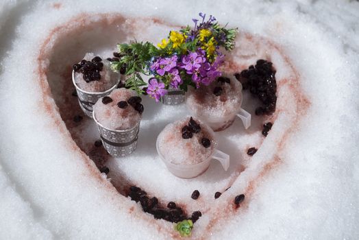 Refreshing mixture prepared with snow