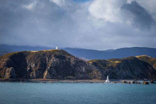 Lighthouse on cliffs near Wellington city, New Zealand