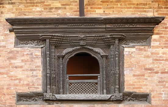 Traditonal Nepalese woodwork window in Nepal, Katmandu