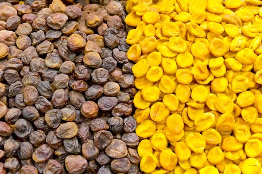 Background from colored oriental dry fruits in marketplace