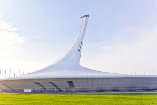 Olympic fire on stadium Fischt in Russian Sochi