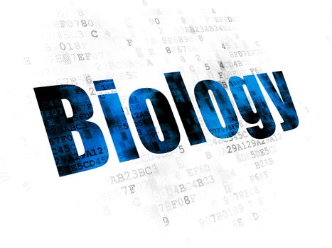 Learning concept: Pixelated blue text Biology on Digital background