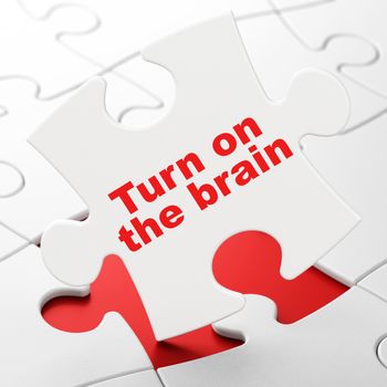Education concept: Turn On The Brain on White puzzle pieces background, 3D rendering