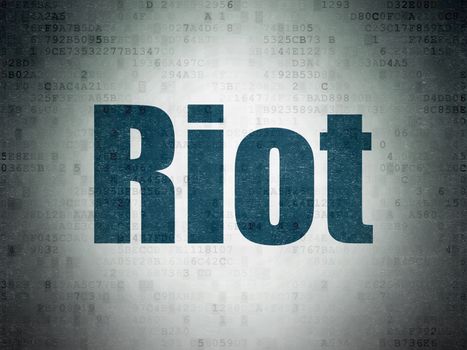 Political concept: Painted blue word Riot on Digital Data Paper background