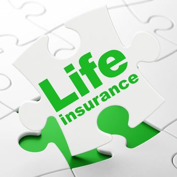 Insurance concept: Life Insurance on White puzzle pieces background, 3D rendering