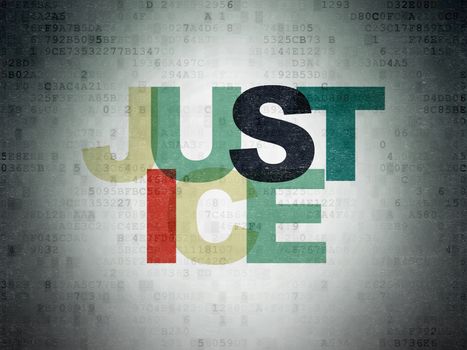 Law concept: Painted multicolor text Justice on Digital Data Paper background