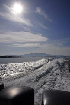 Speed boats are running in the Andaman Sea, Thailand.