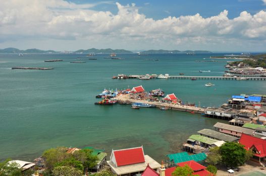 View of the docks in Si Chang Island, Chonburi, Thailand.
