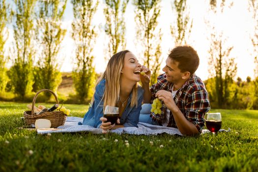 Shot of a happy couple enjoying a day in the park making a picnic