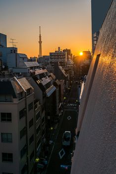 Tokyo Skytree with skyline building sunrise Ueno Japan