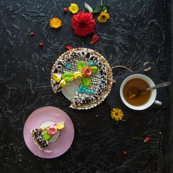 cakes composition on concrete background