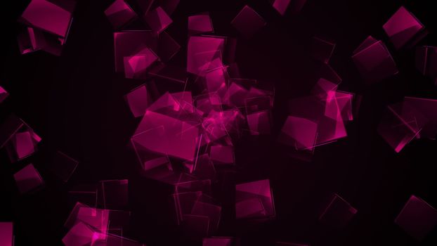 Flying purple rectangular cubes. Digital illustration. 3d rendering