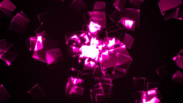 Flying purple rectangular cubes. Digital illustration. 3d rendering