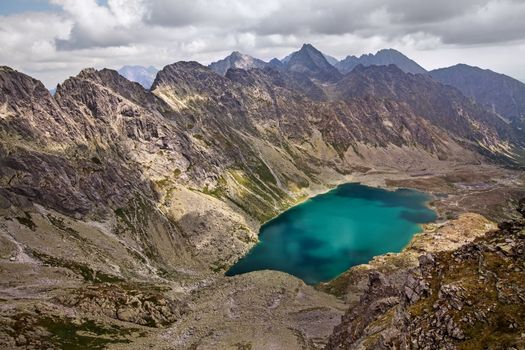 Beautiful lake Hlincovo Pleso, view from Koprovsky Stit