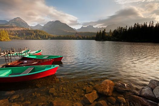 Great view on High Tatra Mountains from Strbske pleso - resort town near the lake named Strbske pleso. High Tatra mountains, Slovakia, Europe