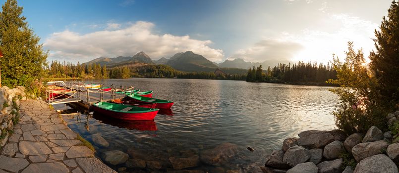 Great view on High Tatra Mountains from Strbske pleso - resort town near the lake named Strbske pleso. High Tatra mountains, Slovakia, Europe