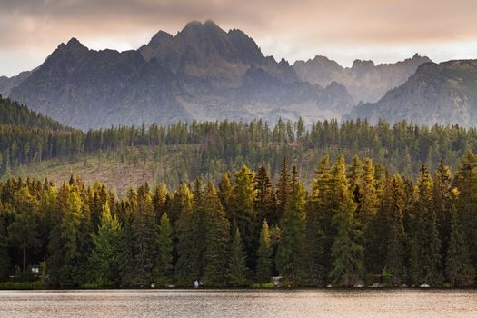 Great view on High Tatra Mountains from Strbske pleso - resort town near the lake named Strbske pleso. High Tatra mountains, Slovakia, Europe