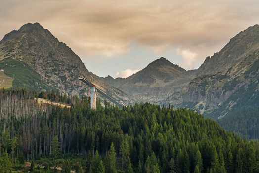 Great view on High Tatra Mountains from Strbske pleso - resort town near the lake named Strbske pleso. High Tatra mountains, Slovakia, Europe