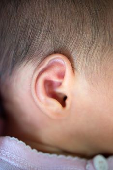 Newborn baby ear, close up.
