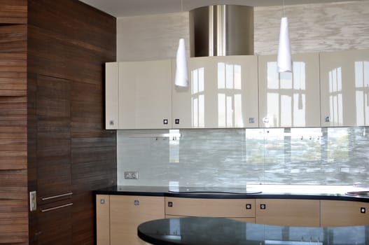 Fragment of modern kitchen interior with built-in appliances